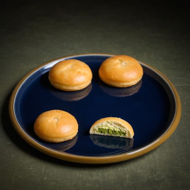 Bakpia matcha, dibelah