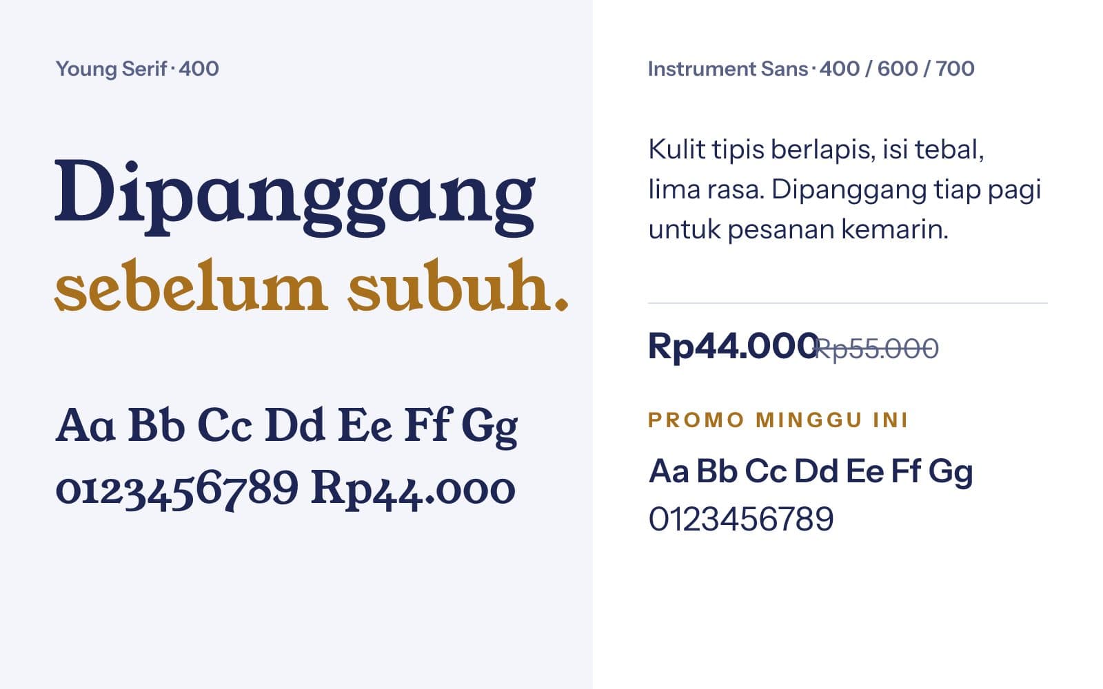 Contoh huruf Young Serif dan Instrument Sans