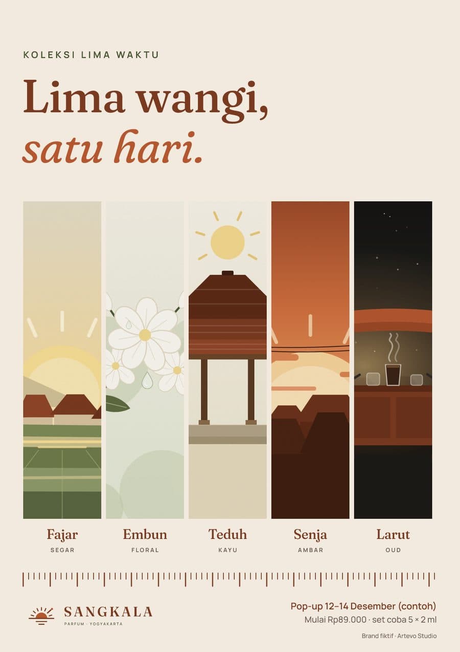Poster koleksi A3 dengan lima potongan hari
