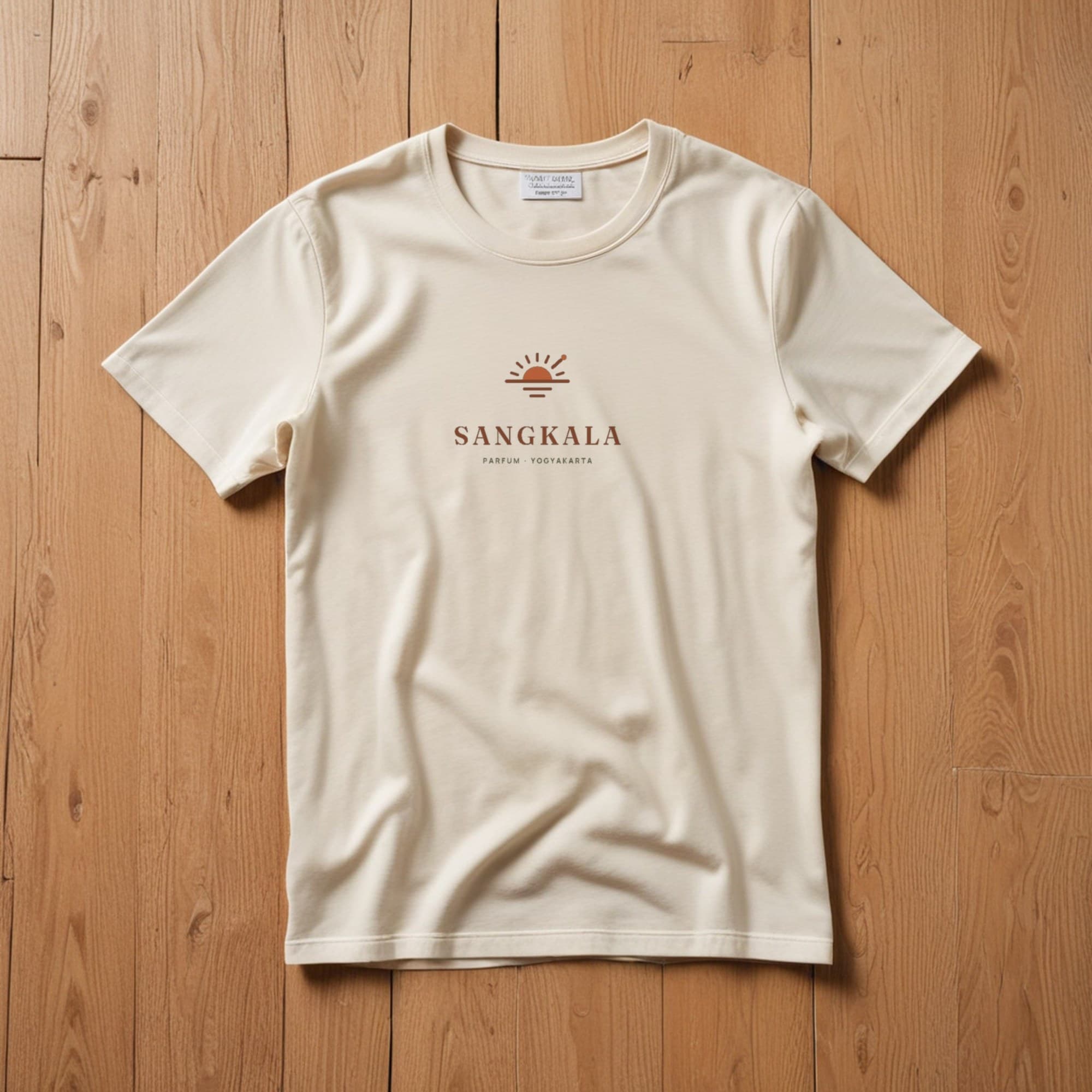 Kaos staf krem dengan logo bertumpuk