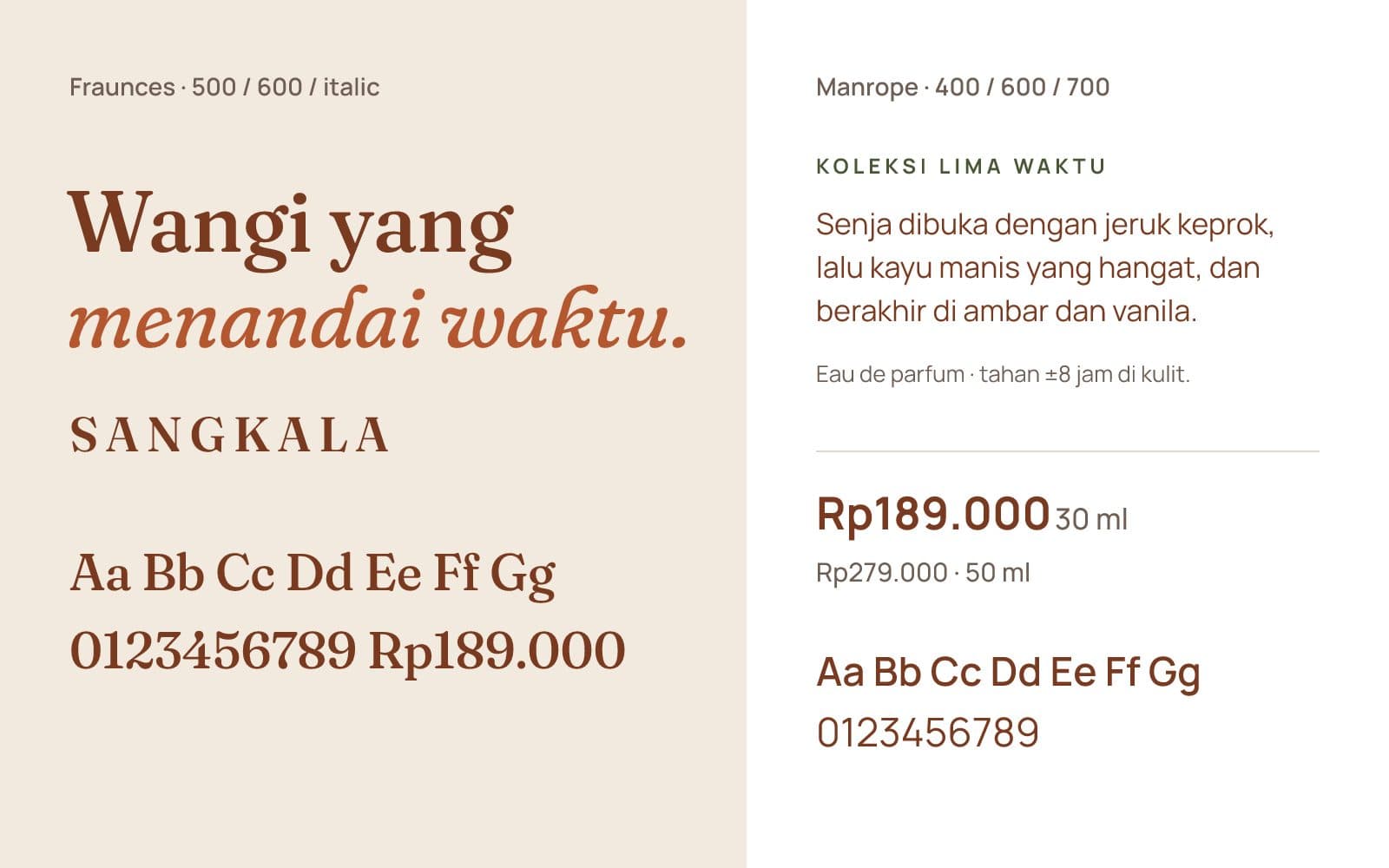 Contoh huruf Fraunces dan Manrope