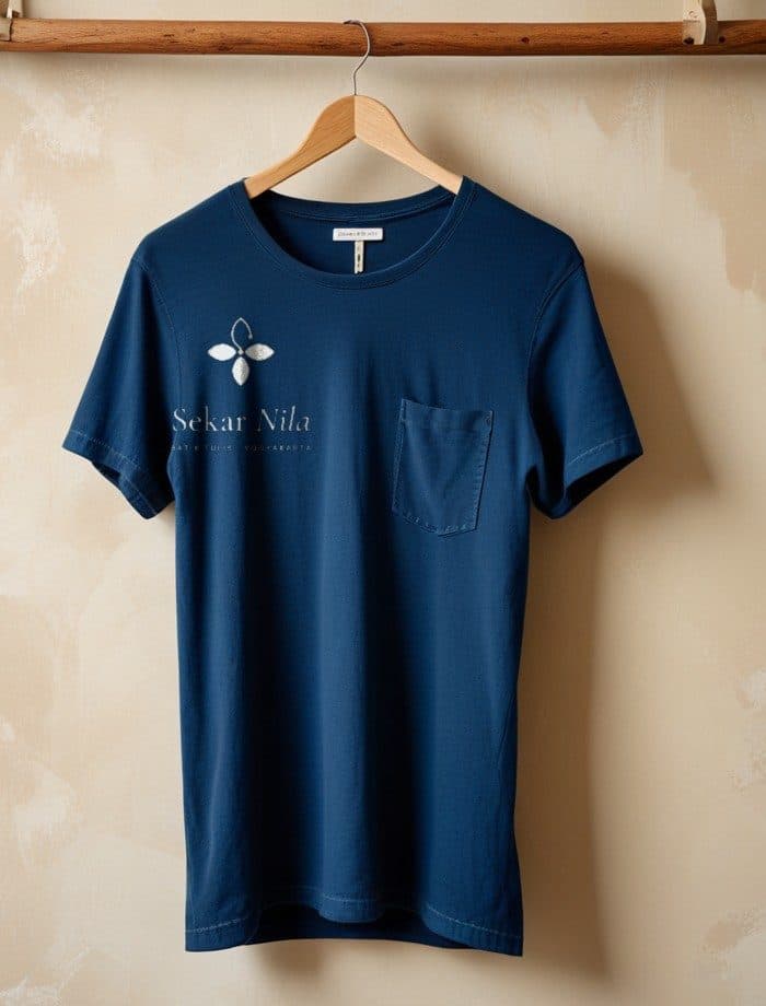 Kaos nila dengan logo Sekar Nila warna terang